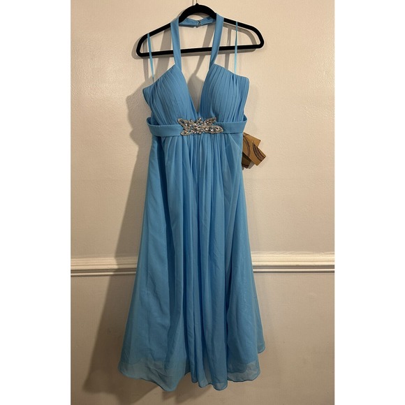 Light In The Box AQUA BLUE SHIMMER CHIFFON BEADED BLING PROM FORMAL GOWN DRESS - Picture 3 of 11